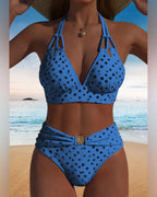 Women's Polka Dot Halter Bikini Set Two-Piece Sleeveless Beach Summer Vacation - Lolly 