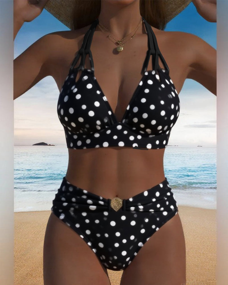Women's Polka Dot Halter Bikini Set Two-Piece Sleeveless Beach Summer Vacation - Lolly 