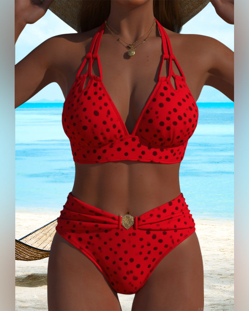 Women's Polka Dot Halter Bikini Set Two-Piece Sleeveless Beach Summer Vacation - Lolly 