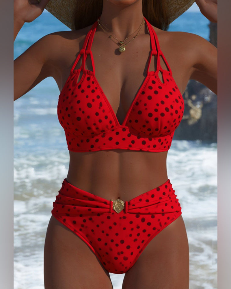 Women's Polka Dot Halter Bikini Set Two-Piece Sleeveless Beach Summer Vacation - Lolly 