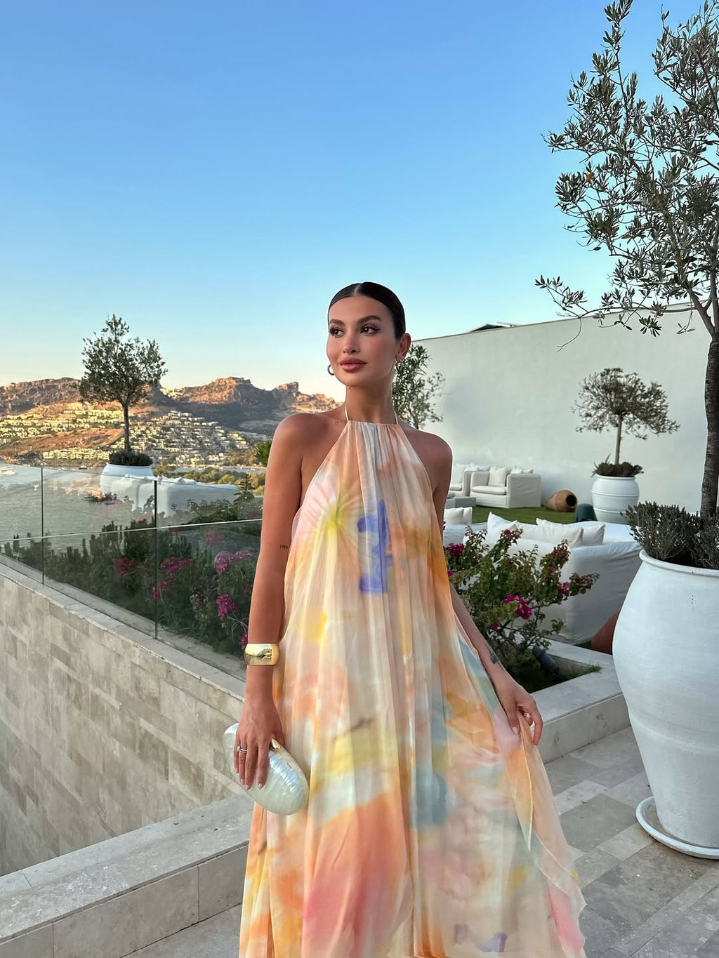 Women's Printed Halter Long Dress Summer Wedding Guest Garden Party Beach Vacation Boho Formal – Corinna - Lolly 