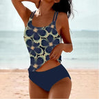 Women's Printed Tankini Swimsuit Set High Waist Layered Strap Smoothing Coastal Beach Summer Swimwear – Multicolor - Lolly 