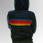 Women's Puffer Jacket – Rainbow Stripe Colorblock with Attached Hood - Lolly 