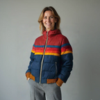 Women's Puffer Jacket – Rainbow Stripe Colorblock with Attached Hood - Lolly 