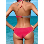Women's Push Up Two-Tone Bikini Set Wire-Free Adjustable Neck Tie Low Waist Plus Size Beach Summer – Multicolor - Lolly 