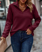 Women's Quarter-Zip Ribbed Pullover Sweater Stand Collar Casual Fall - Lolly 