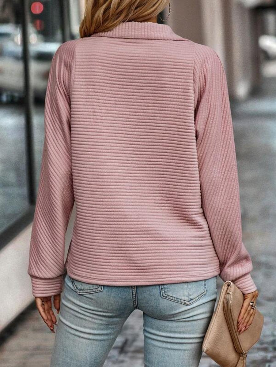 Women's Quarter-Zip Ribbed Pullover Sweater Stand Collar Casual Fall - Lolly 