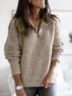 Women's Quarter-Zip Sweater Oversized Pullover Casual Winter Knit - Lolly 
