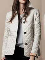 Women's Quilted Jacket Snap Button Turned-Down Collar Lightweight Fall Winter Outerwear - Lolly 