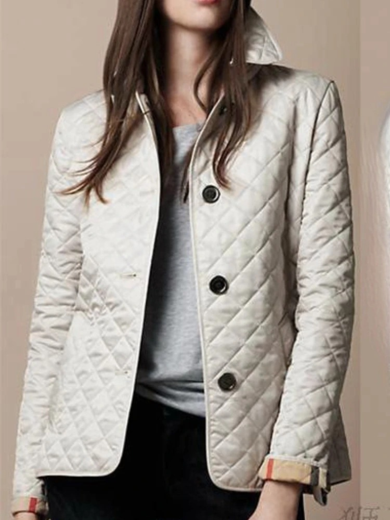 Women's Quilted Jacket Snap Button Turned-Down Collar Lightweight Fall Winter Outerwear - Lolly 