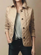Women's Quilted Jacket Snap Button Turned-Down Collar Lightweight Fall Winter Outerwear - Lolly 