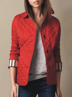 Women's Quilted Jacket Snap Button Turned-Down Collar Lightweight Fall Winter Outerwear - Lolly 