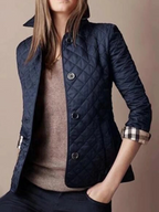 Women's Quilted Jacket Snap Button Turned-Down Collar Lightweight Fall Winter Outerwear - Lolly 
