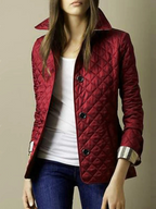 Women's Quilted Jacket Snap Button Turned-Down Collar Lightweight Fall Winter Outerwear - Lolly 