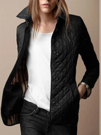 Women's Quilted Jacket Snap Button Turned-Down Collar Lightweight Fall Winter Outerwear - Lolly 