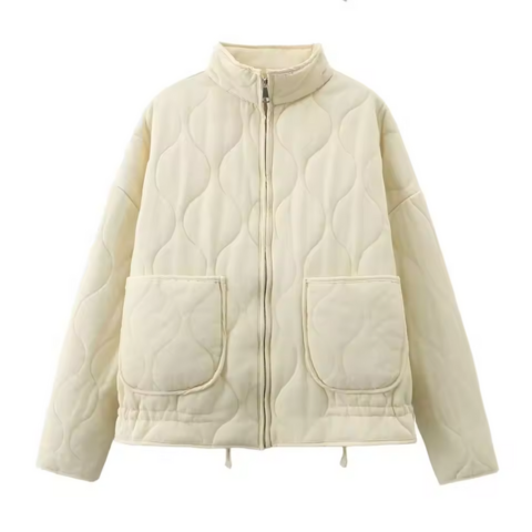 Women's Quilted Padded Jacket Full-Zip Stand Collar Winter Casual Outerwear - Lolly 