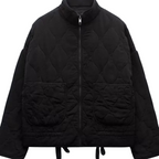 Women's Quilted Padded Jacket Full-Zip Stand Collar Winter Casual Outerwear - Lolly 