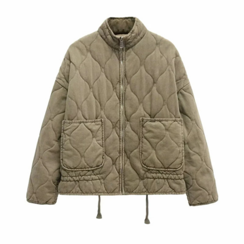 Women's Quilted Padded Jacket Full-Zip Stand Collar Winter Casual Outerwear - Lolly 