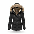 Women's Quilted Puffer Jacket Fleece Lined Hooded Winter Coat Faux Fur Trim - Lolly 
