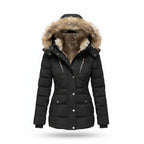 Women's Quilted Puffer Jacket Fleece Lined Hooded Winter Coat Faux Fur Trim - Lolly 