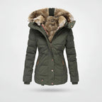 Women's Quilted Puffer Jacket Winter Hooded Coat Faux Fur Trim Fleece Lined - Lolly 