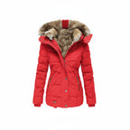 Women's Quilted Puffer Jacket Winter Hooded Coat Faux Fur Trim Fleece Lined - Lolly 
