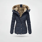 Women's Quilted Puffer Jacket Winter Hooded Coat Faux Fur Trim Fleece Lined - Lolly 