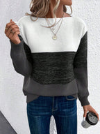 Women's Relaxed-Fit Color-Block Crewneck Knit Sweater Long Sleeve Casual Winter Pullover - Lolly 