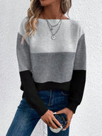 Women's Relaxed-Fit Color-Block Crewneck Knit Sweater Long Sleeve Casual Winter Pullover - Lolly 