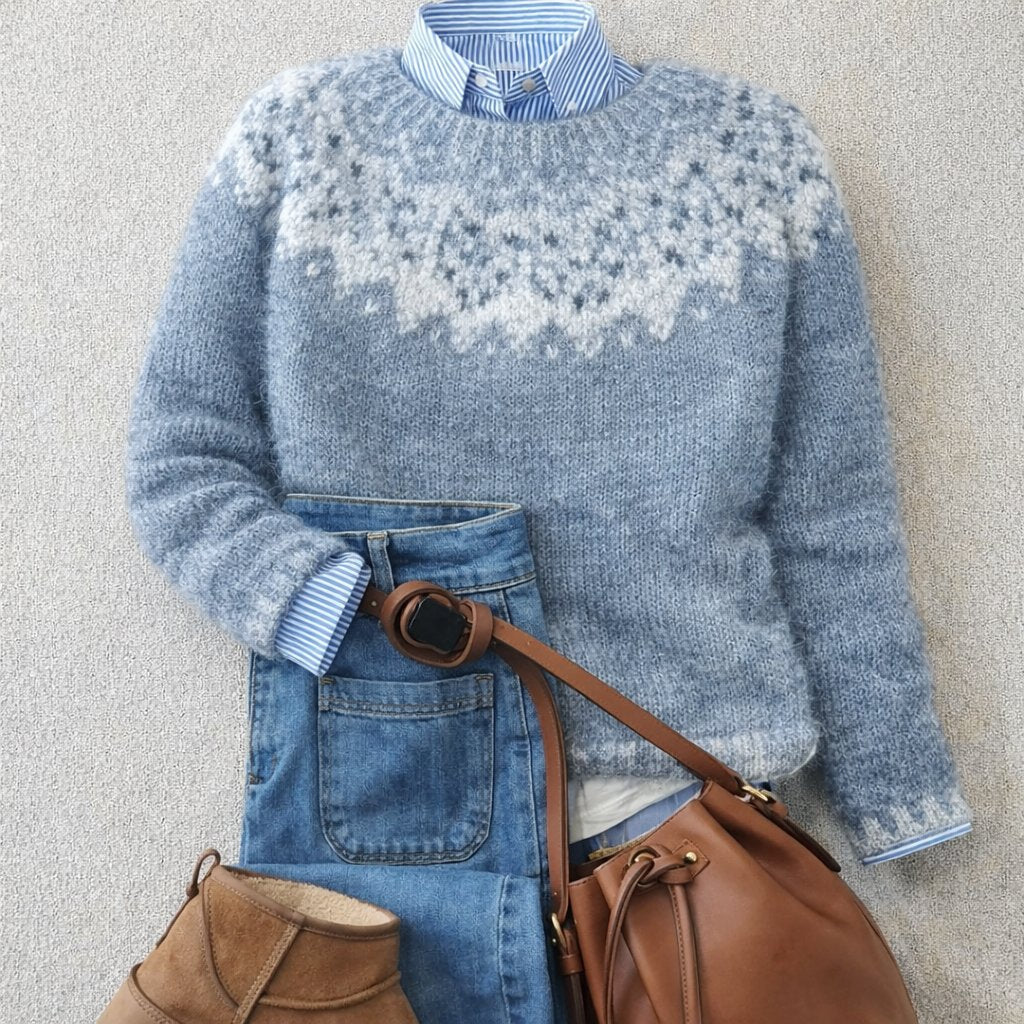 Women's Relaxed-Fit Fair Isle Crewneck Sweater Nordic Knit Pullover Casual Winter - Lolly 