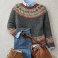 Women's Relaxed-Fit Fair Isle Nordic Knit Crewneck Sweater Casual Winter Layering Pullover - Lolly 