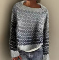 Women's Relaxed-Fit Gradient Fair Isle Knit Sweater Crew Neck Pullover Casual Winter - Lolly 