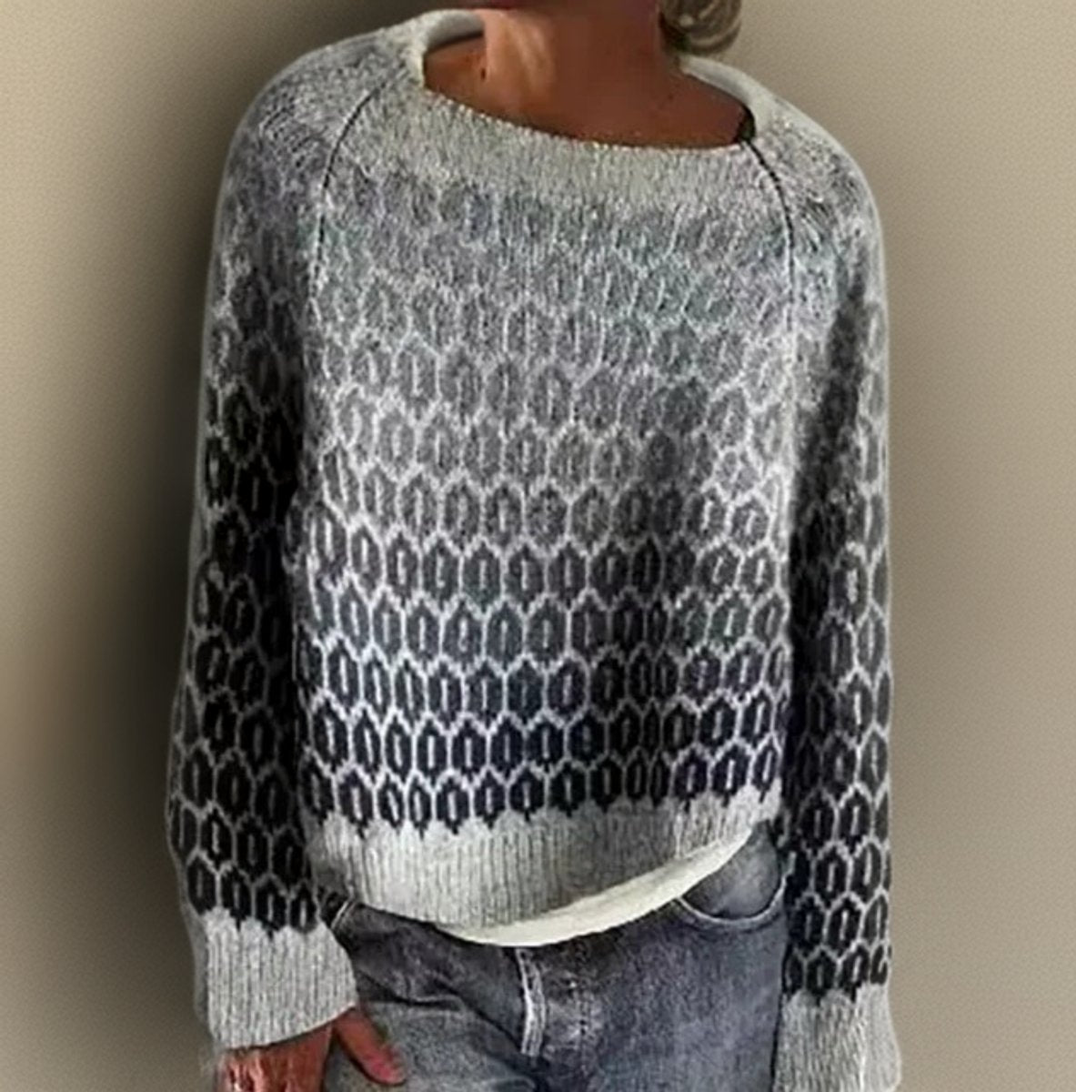 Women's Relaxed-Fit Gradient Fair Isle Knit Sweater Crew Neck Pullover Casual Winter - Lolly 