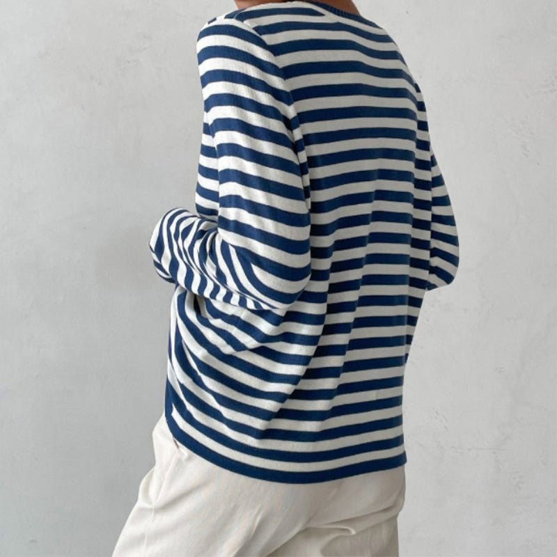 Women's Relaxed-Fit Nautical Striped Sweater Long Sleeve Crew Neck Casual Pullover - Lolly 
