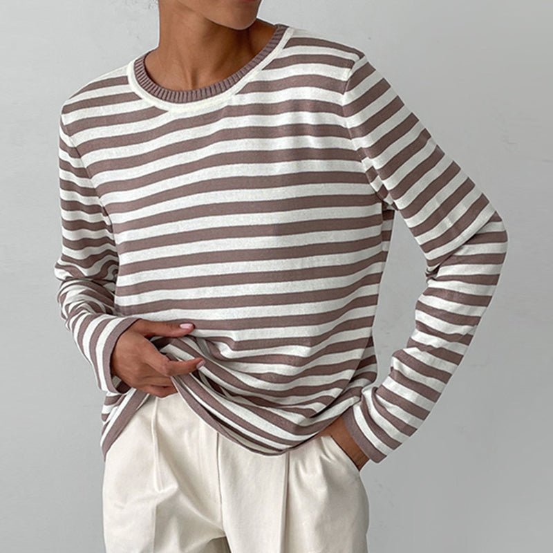 Women's Relaxed-Fit Nautical Striped Sweater Long Sleeve Crew Neck Casual Pullover - Lolly 
