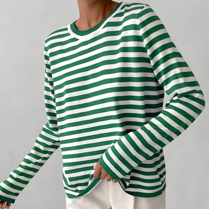 Women's Relaxed-Fit Nautical Striped Sweater Long Sleeve Crew Neck Casual Pullover - Lolly 