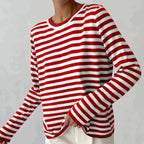 Women's Relaxed-Fit Nautical Striped Sweater Long Sleeve Crew Neck Casual Pullover - Lolly 