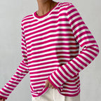 Women's Relaxed-Fit Nautical Striped Sweater Long Sleeve Crew Neck Casual Pullover - Lolly 