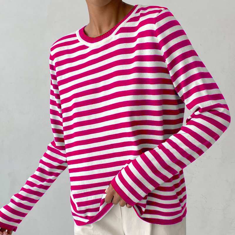 Women's Relaxed-Fit Nautical Striped Sweater Long Sleeve Crew Neck Casual Pullover - Lolly 