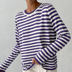 Women's Relaxed-Fit Nautical Striped Sweater Long Sleeve Crew Neck Casual Pullover - Lolly 