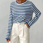 Women's Relaxed-Fit Nautical Striped Sweater Long Sleeve Crew Neck Casual Pullover - Lolly 