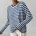 Women's Relaxed-Fit Nautical Striped Sweater Long Sleeve Crew Neck Casual Pullover - Lolly 