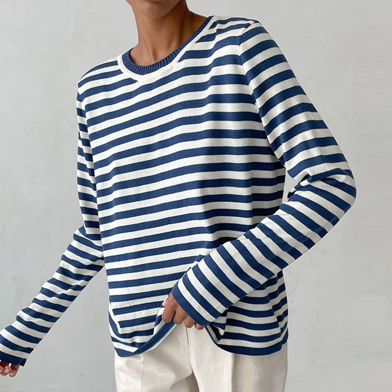 Women's Relaxed-Fit Nautical Striped Sweater Long Sleeve Crew Neck Casual Pullover - Lolly 