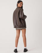 Women's Relaxed Fit PU Leather Bomber Jacket Casual Everyday Outerwear - Lolly 
