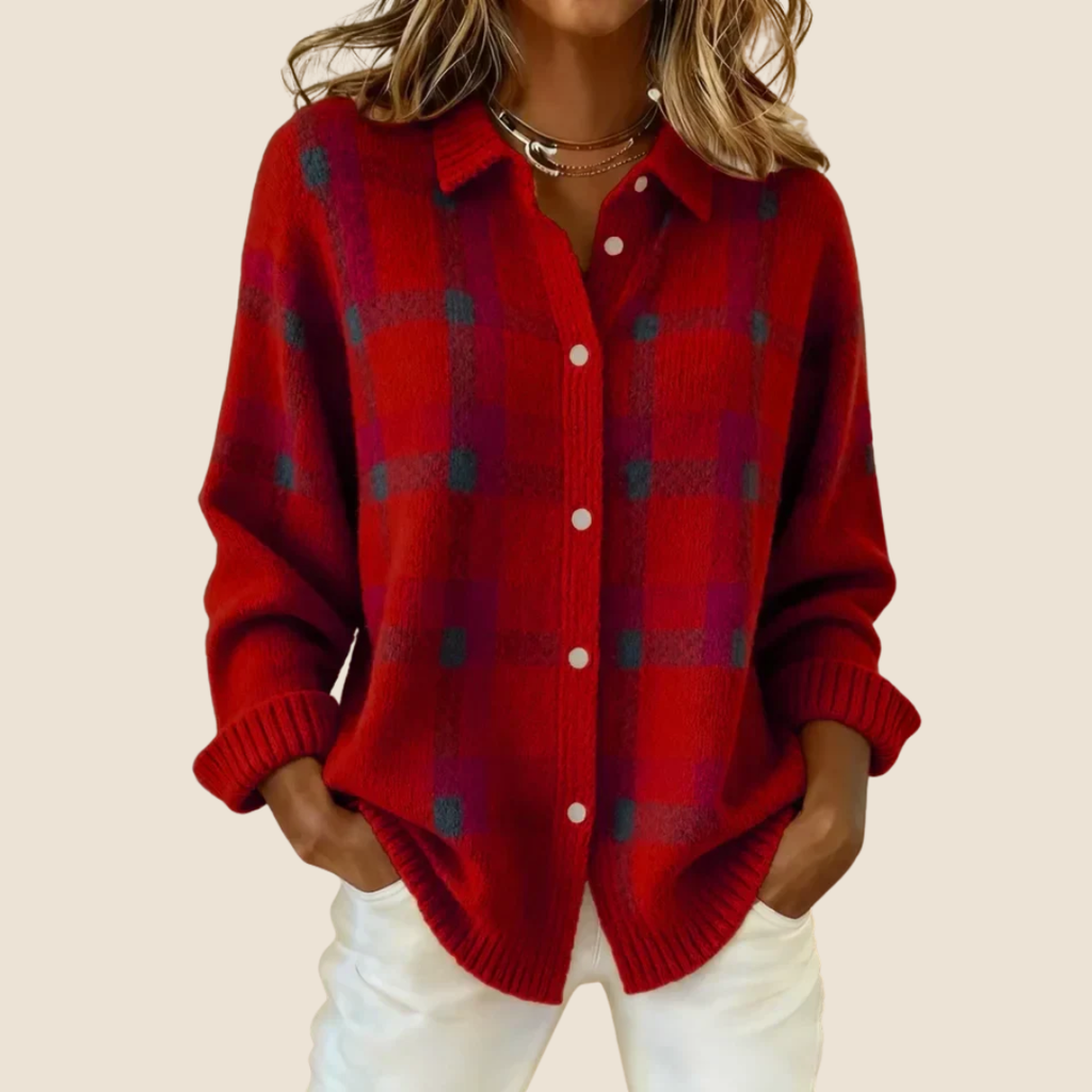 Women's Retro Check Plaid Flannel Shirt Jacket Casual Everyday Fall Winter Cozy Outdoor Streetwear – Vivienne Orange Blue Red - Lolly 