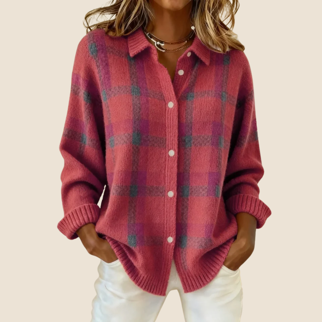 Women's Retro Check Plaid Flannel Shirt Jacket Casual Everyday Fall Winter Cozy Outdoor Streetwear – Vivienne Orange Blue Red - Lolly 