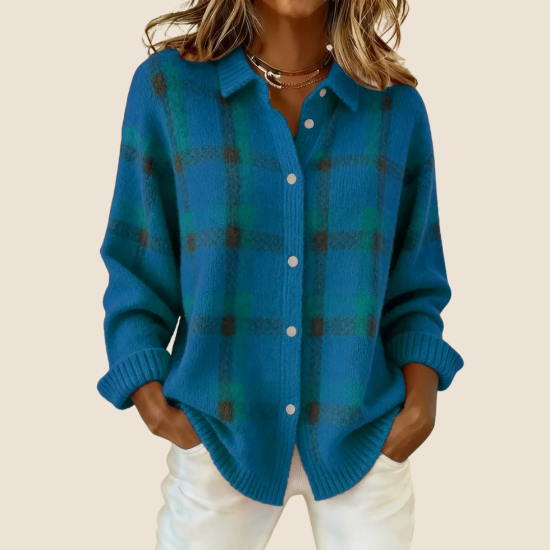 Women's Retro Check Plaid Flannel Shirt Jacket Casual Everyday Fall Winter Cozy Outdoor Streetwear – Vivienne Orange Blue Red - Lolly 