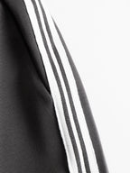 Women's Retro Sporty Two-Piece Set Half-Zip Sweatshirt Wide-Leg Pants Striped Webbing Casual – Grey White - Lolly 