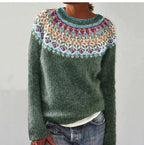 Women's Retro Striped Knit Sweater Boat Neck Relaxed Fit Casual Winter Pullover - Lolly 