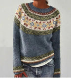 Women's Retro Striped Knit Sweater Boat Neck Relaxed Fit Casual Winter Pullover - Lolly 